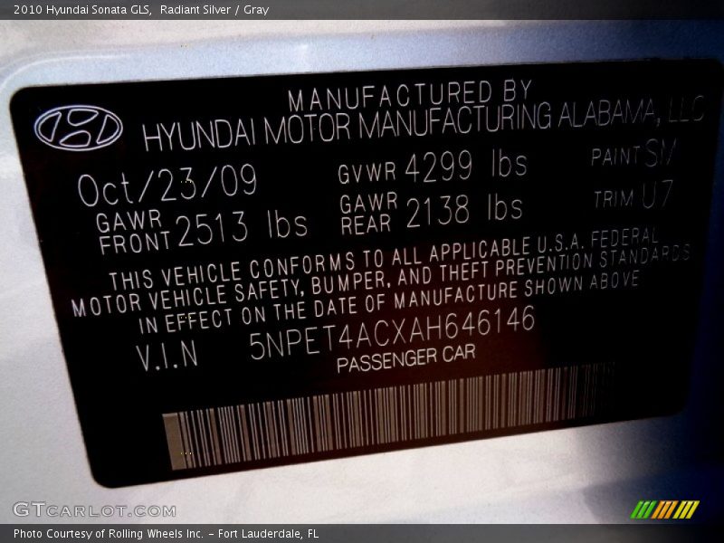 Radiant Silver / Gray 2010 Hyundai Sonata GLS