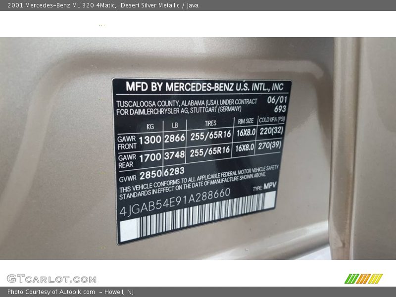 2001 ML 320 4Matic Desert Silver Metallic Color Code 693