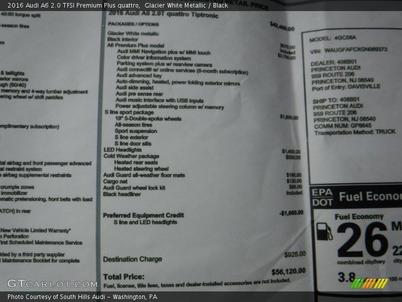 Glacier White Metallic / Black 2016 Audi A6 2.0 TFSI Premium Plus quattro