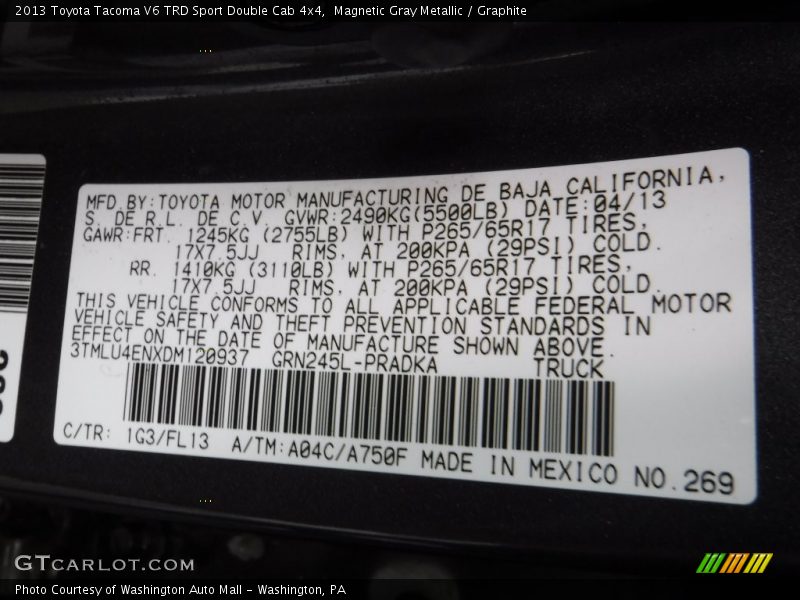 Magnetic Gray Metallic / Graphite 2013 Toyota Tacoma V6 TRD Sport Double Cab 4x4