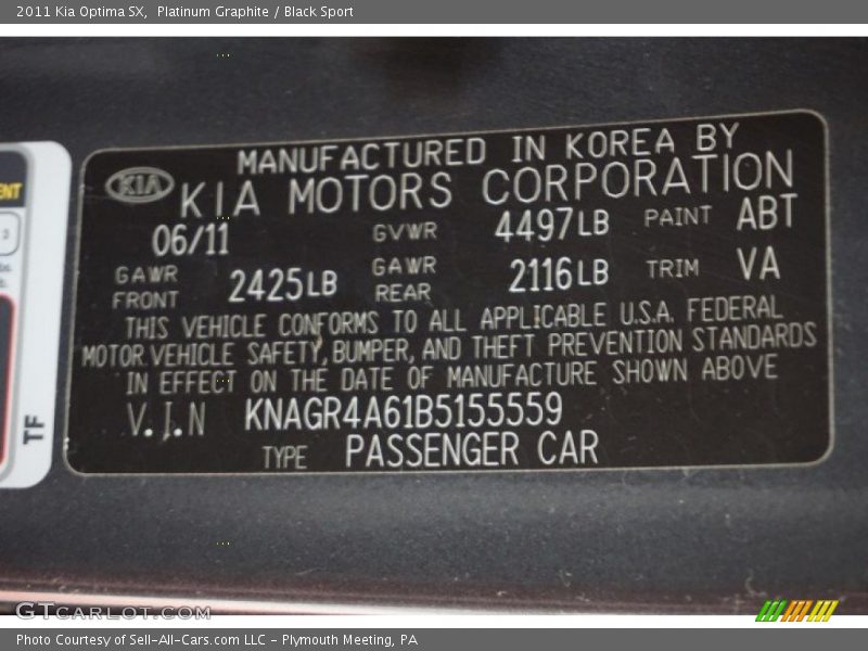 Platinum Graphite / Black Sport 2011 Kia Optima SX