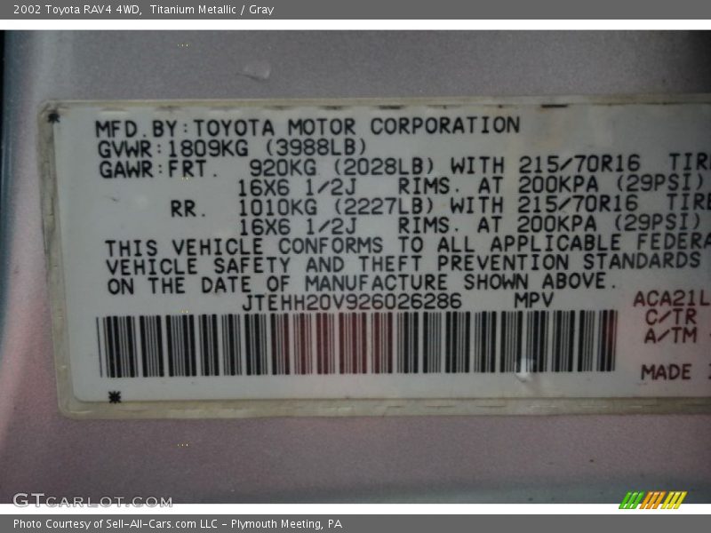Titanium Metallic / Gray 2002 Toyota RAV4 4WD