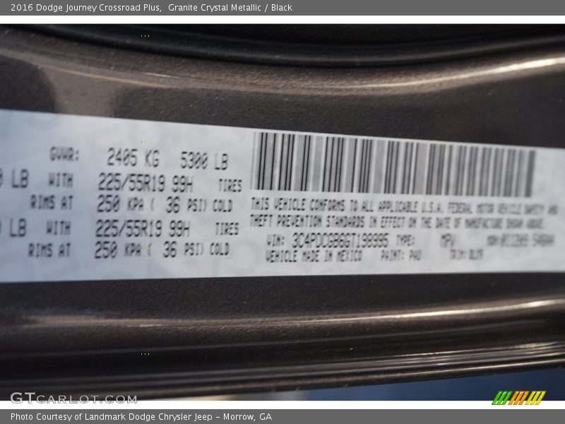 Granite Crystal Metallic / Black 2016 Dodge Journey Crossroad Plus