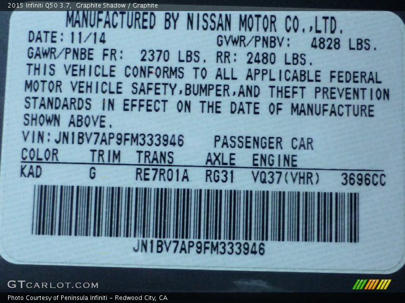 Graphite Shadow / Graphite 2015 Infiniti Q50 3.7