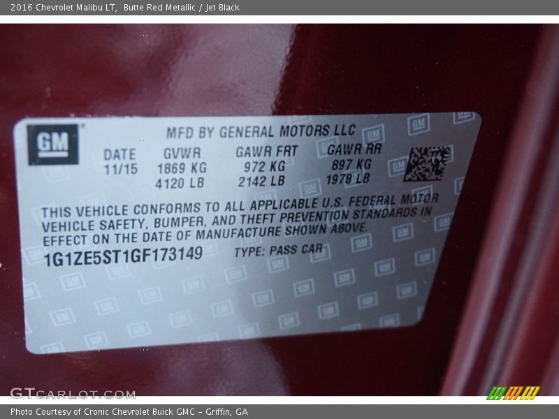 Butte Red Metallic / Jet Black 2016 Chevrolet Malibu LT