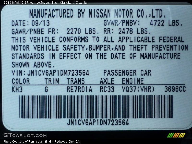 Black Obsidian / Graphite 2013 Infiniti G 37 Journey Sedan
