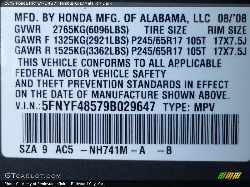 Nimbus Gray Metallic / Black 2009 Honda Pilot EX-L 4WD