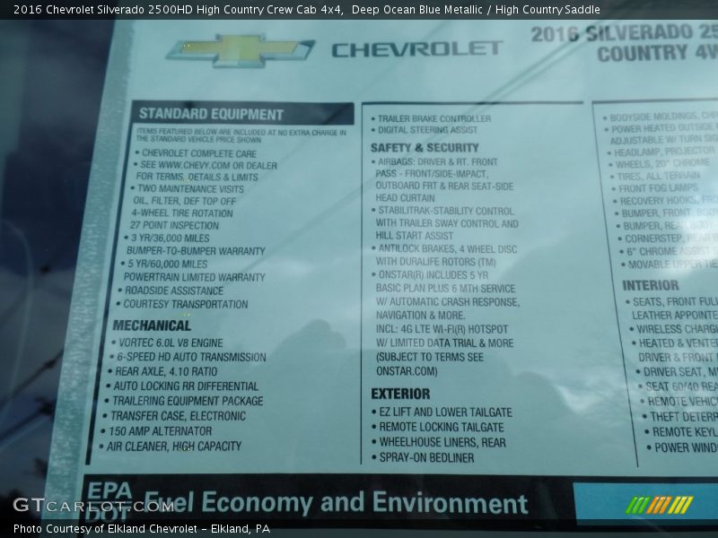 Deep Ocean Blue Metallic / High Country Saddle 2016 Chevrolet Silverado 2500HD High Country Crew Cab 4x4