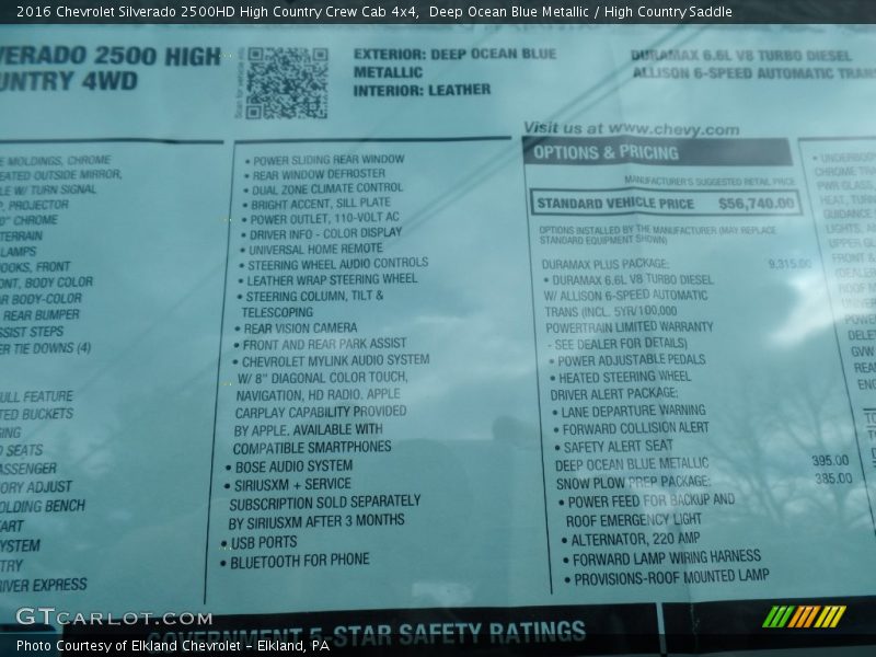 2016 Silverado 2500HD High Country Crew Cab 4x4 Window Sticker