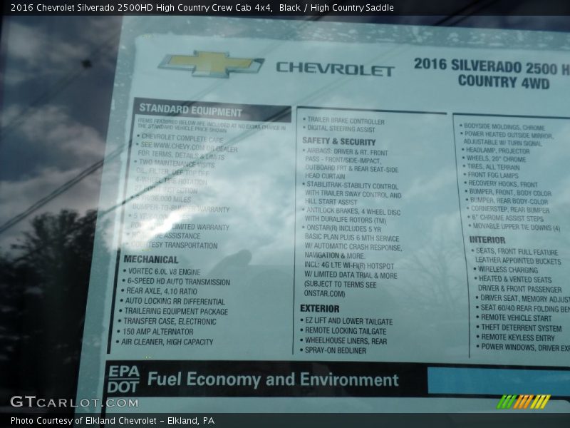  2016 Silverado 2500HD High Country Crew Cab 4x4 Window Sticker