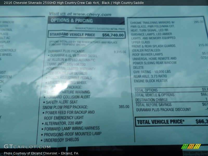  2016 Silverado 2500HD High Country Crew Cab 4x4 Window Sticker