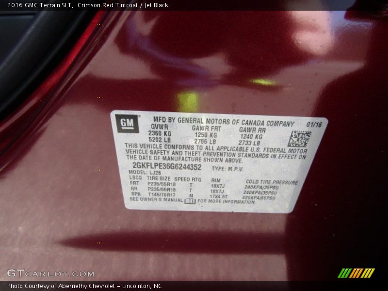 Crimson Red Tintcoat / Jet Black 2016 GMC Terrain SLT