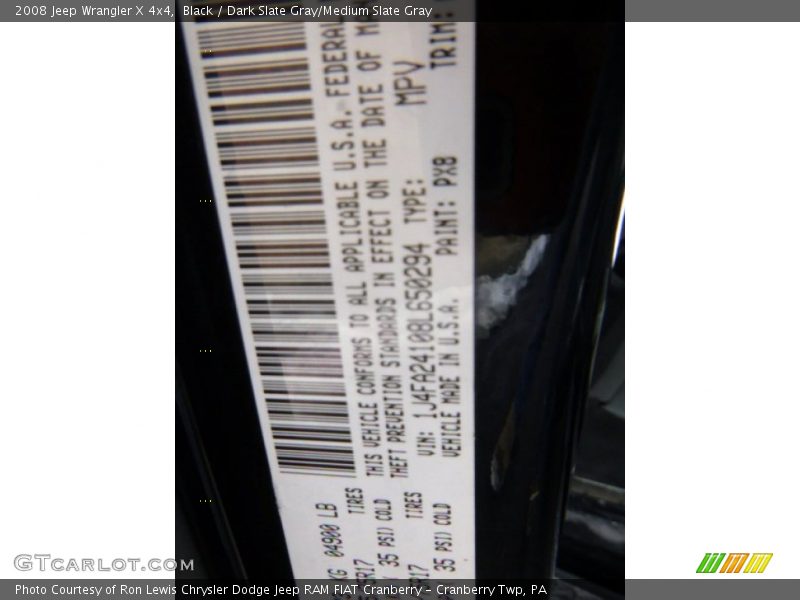 Black / Dark Slate Gray/Medium Slate Gray 2008 Jeep Wrangler X 4x4