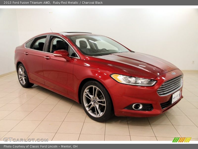 Ruby Red Metallic / Charcoal Black 2013 Ford Fusion Titanium AWD