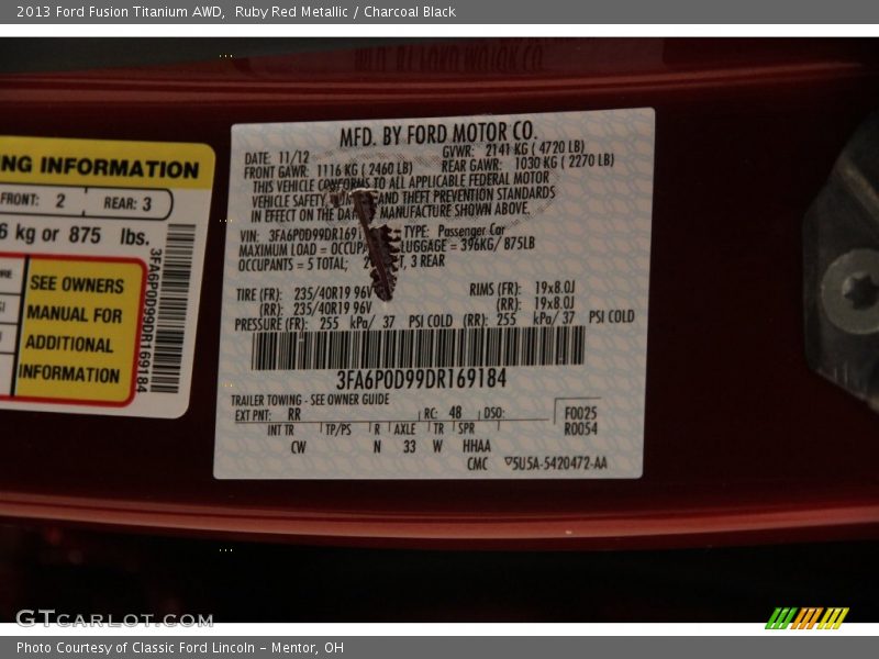 Ruby Red Metallic / Charcoal Black 2013 Ford Fusion Titanium AWD
