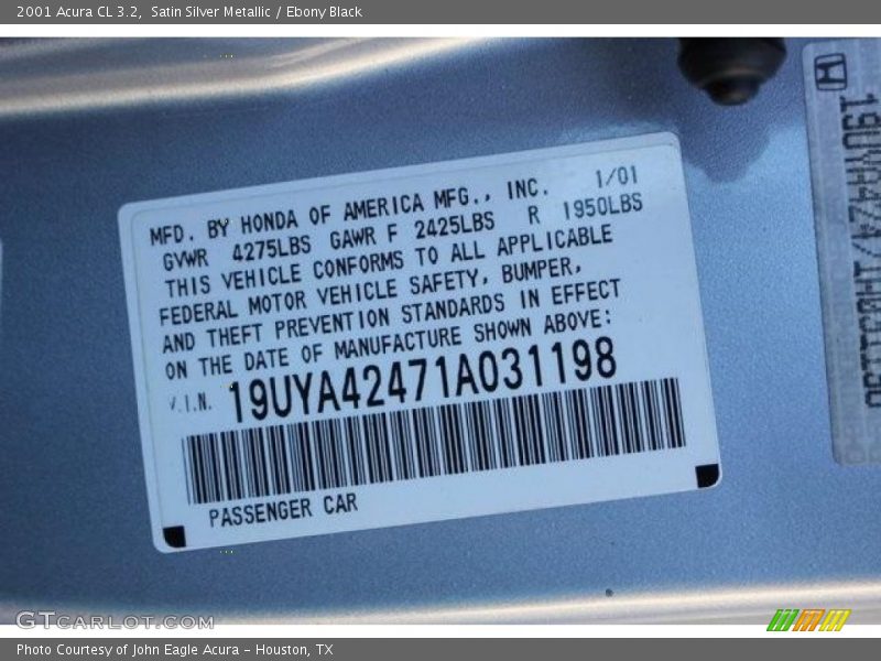 Satin Silver Metallic / Ebony Black 2001 Acura CL 3.2