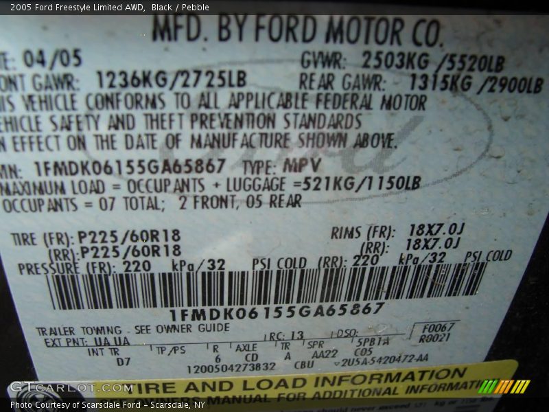 Black / Pebble 2005 Ford Freestyle Limited AWD