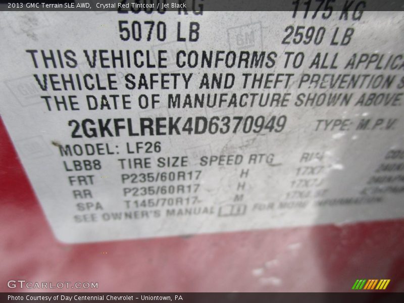 Crystal Red Tintcoat / Jet Black 2013 GMC Terrain SLE AWD