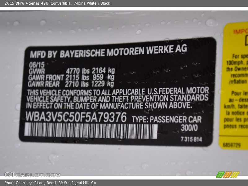 Alpine White / Black 2015 BMW 4 Series 428i Convertible