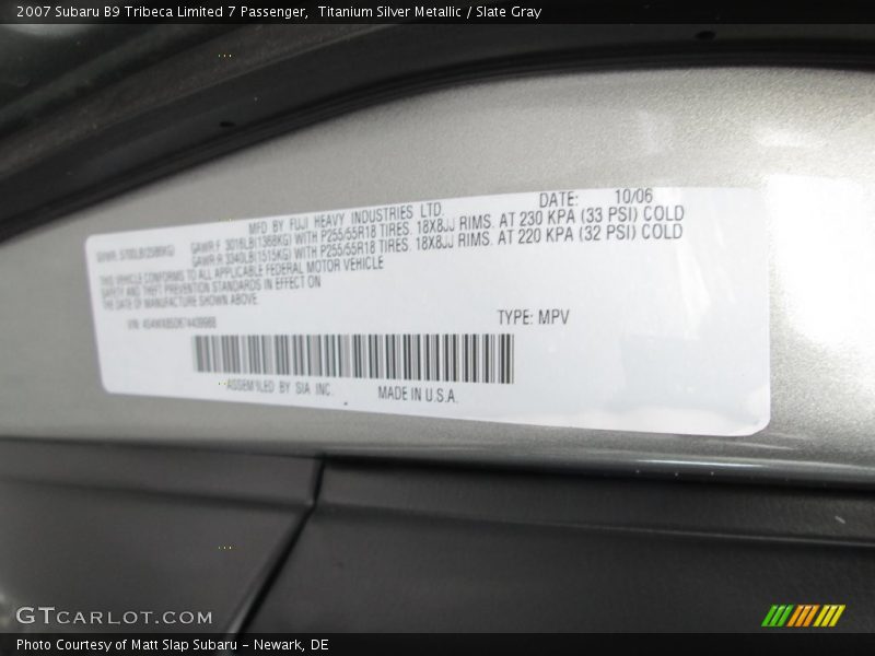 Titanium Silver Metallic / Slate Gray 2007 Subaru B9 Tribeca Limited 7 Passenger
