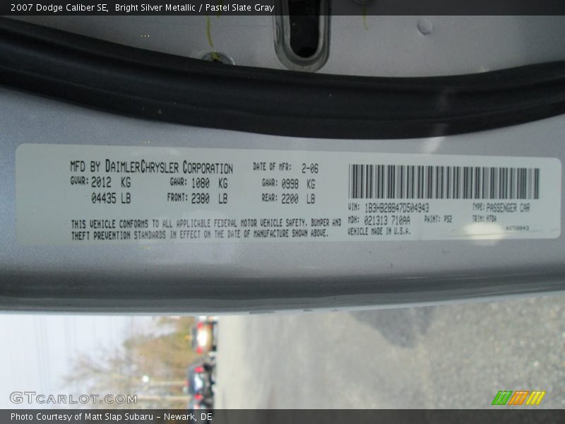Bright Silver Metallic / Pastel Slate Gray 2007 Dodge Caliber SE