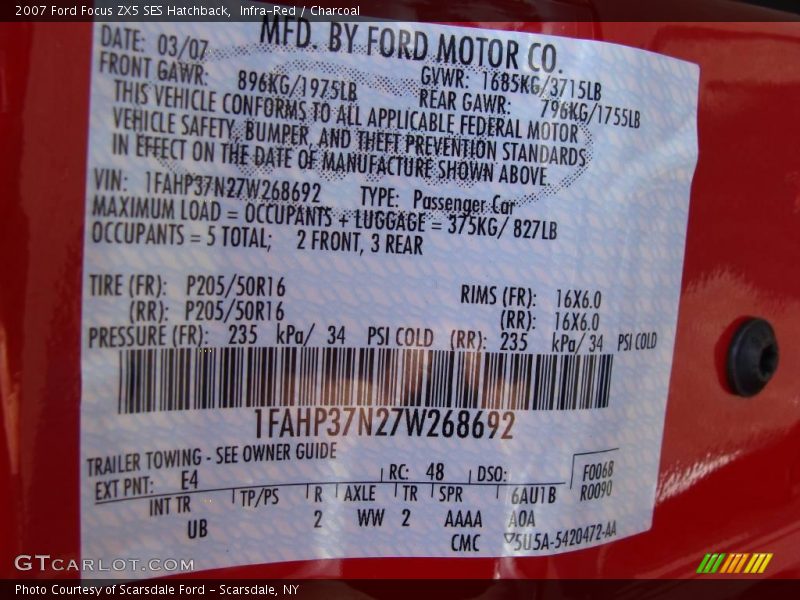 Infra-Red / Charcoal 2007 Ford Focus ZX5 SES Hatchback