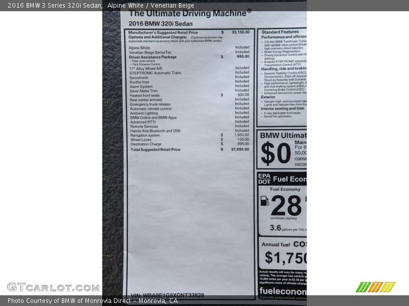 Alpine White / Venetian Beige 2016 BMW 3 Series 320i Sedan