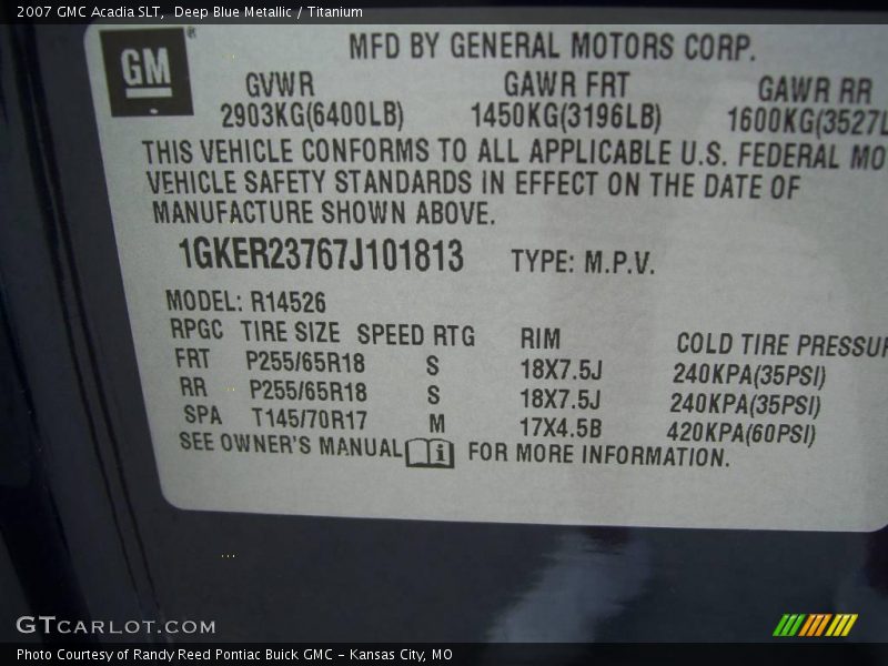 Deep Blue Metallic / Titanium 2007 GMC Acadia SLT