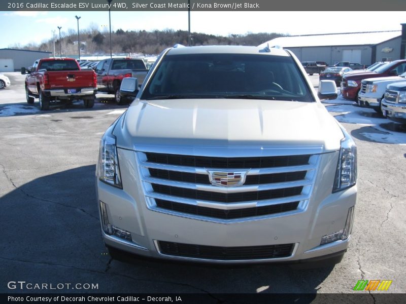 Silver Coast Metallic / Kona Brown/Jet Black 2016 Cadillac Escalade ESV Luxury 4WD