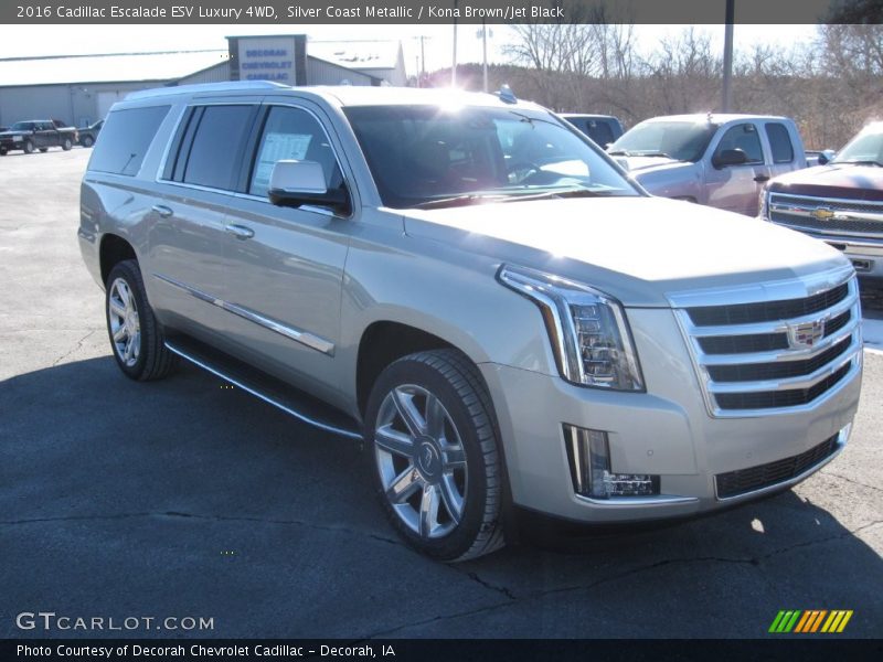Silver Coast Metallic / Kona Brown/Jet Black 2016 Cadillac Escalade ESV Luxury 4WD