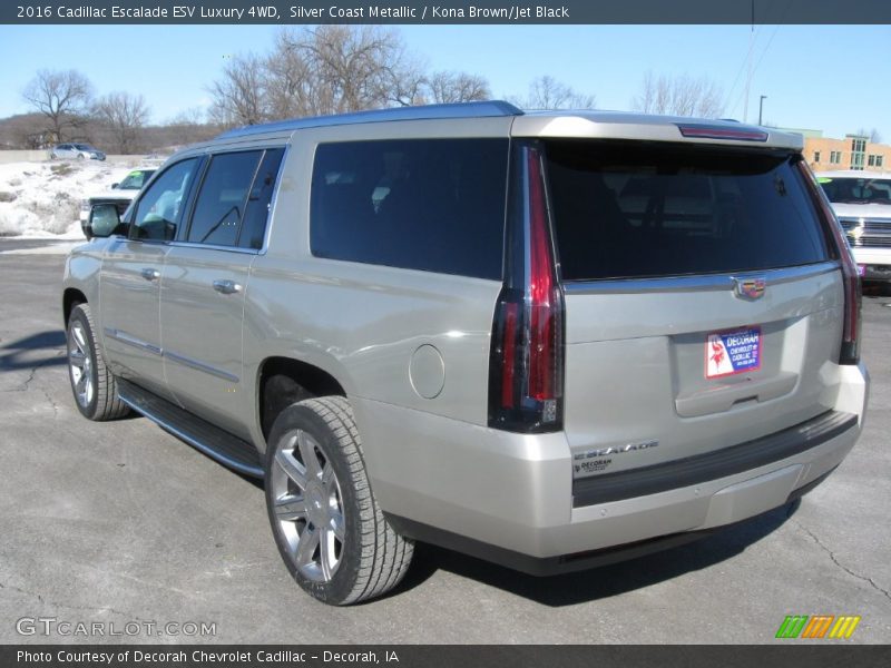 Silver Coast Metallic / Kona Brown/Jet Black 2016 Cadillac Escalade ESV Luxury 4WD