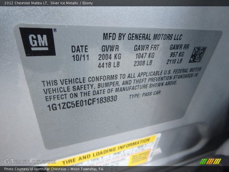 Silver Ice Metallic / Ebony 2012 Chevrolet Malibu LT