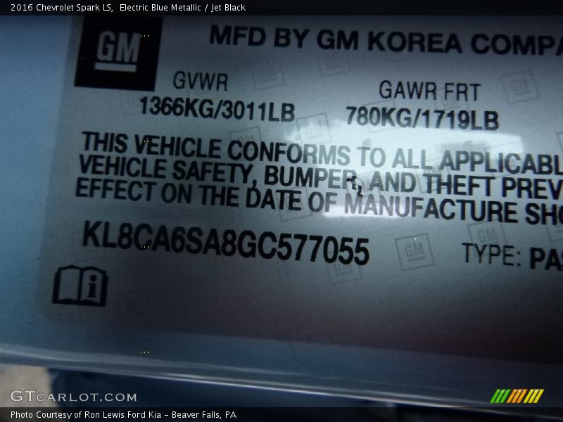 Electric Blue Metallic / Jet Black 2016 Chevrolet Spark LS