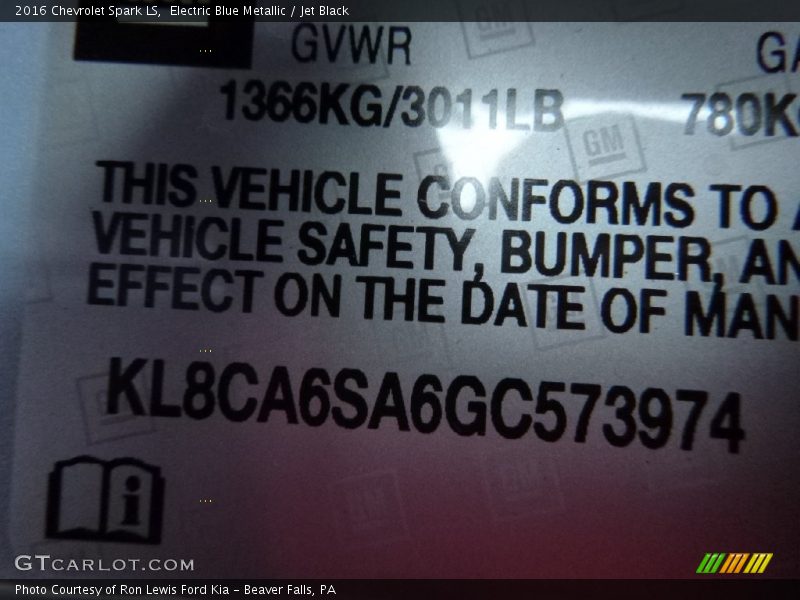Electric Blue Metallic / Jet Black 2016 Chevrolet Spark LS
