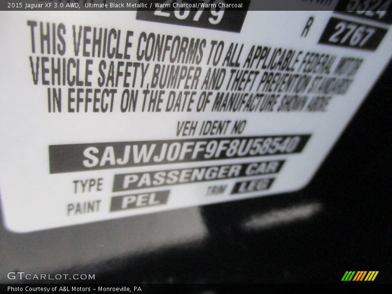 Ultimate Black Metallic / Warm Charcoal/Warm Charcoal 2015 Jaguar XF 3.0 AWD