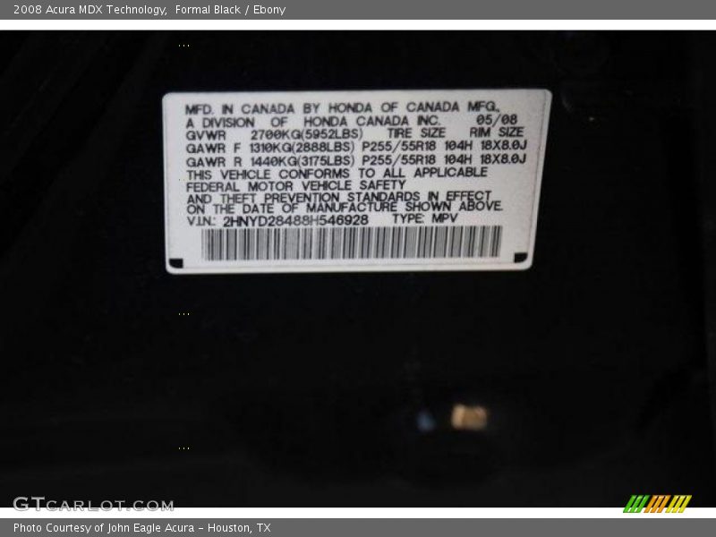 Formal Black / Ebony 2008 Acura MDX Technology