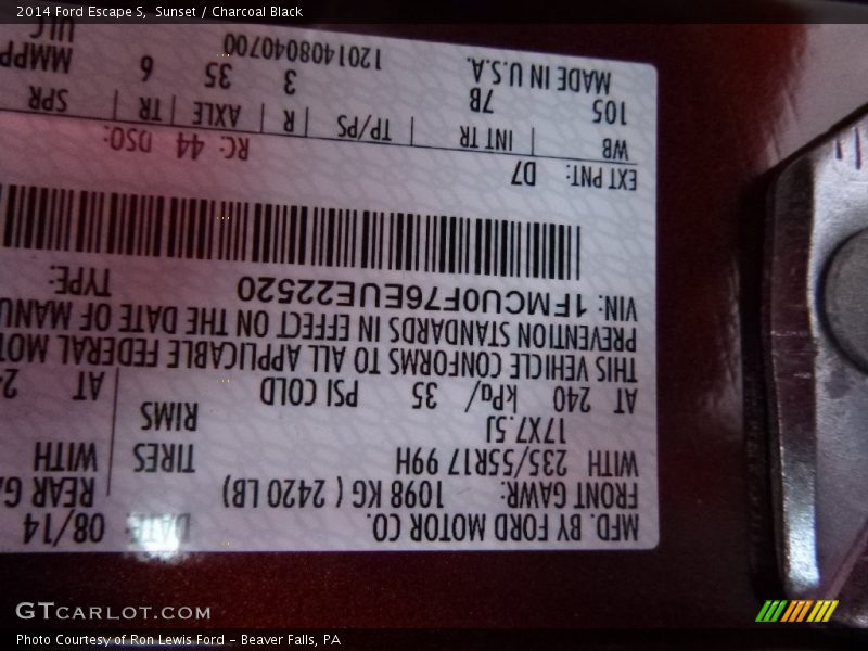 Sunset / Charcoal Black 2014 Ford Escape S