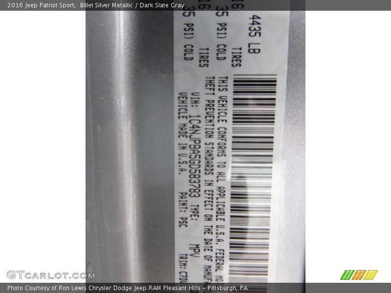 Billet Silver Metallic / Dark Slate Gray 2016 Jeep Patriot Sport