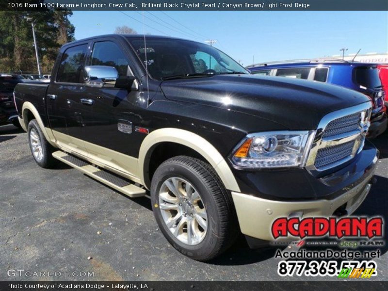 Brilliant Black Crystal Pearl / Canyon Brown/Light Frost Beige 2016 Ram 1500 Laramie Longhorn Crew Cab