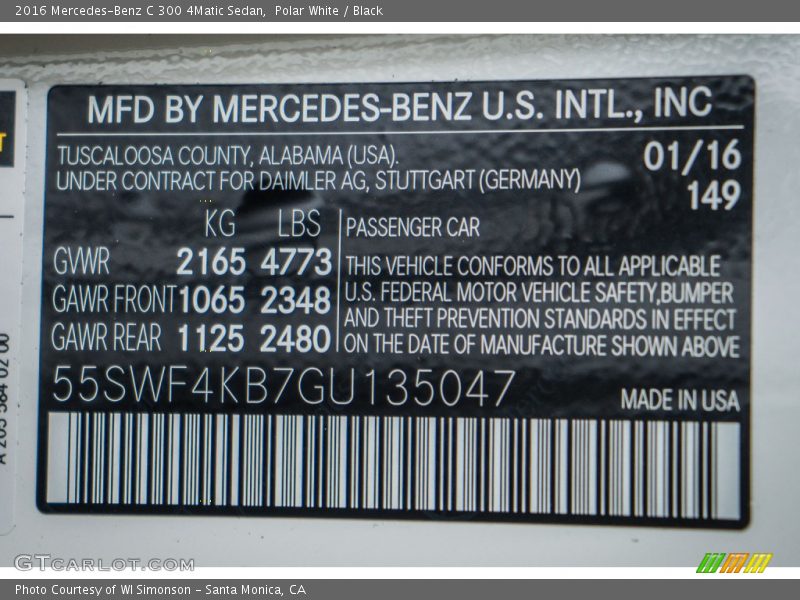 Polar White / Black 2016 Mercedes-Benz C 300 4Matic Sedan