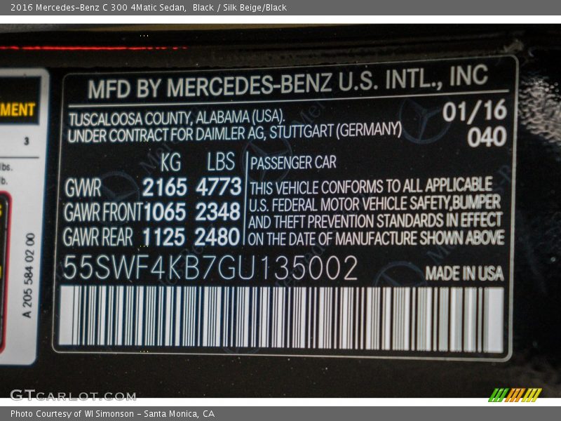 Black / Silk Beige/Black 2016 Mercedes-Benz C 300 4Matic Sedan