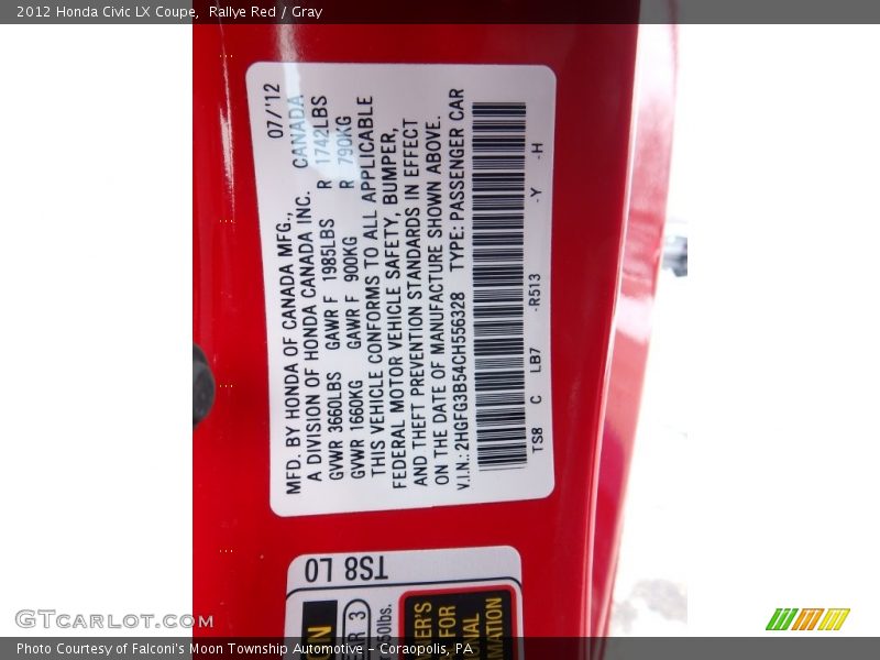 Rallye Red / Gray 2012 Honda Civic LX Coupe