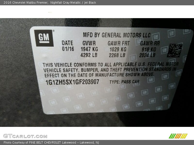 Nightfall Gray Metallic / Jet Black 2016 Chevrolet Malibu Premier