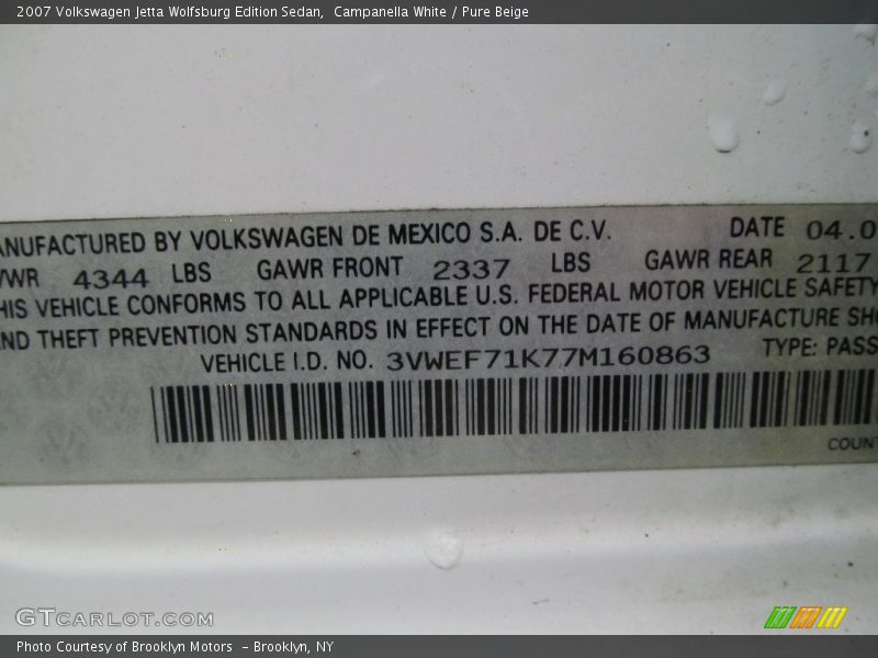 Campanella White / Pure Beige 2007 Volkswagen Jetta Wolfsburg Edition Sedan