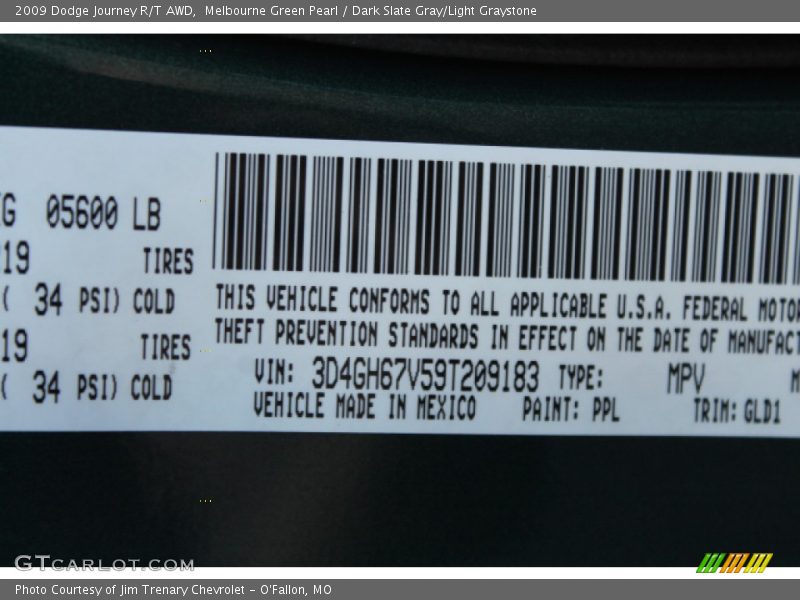 Melbourne Green Pearl / Dark Slate Gray/Light Graystone 2009 Dodge Journey R/T AWD