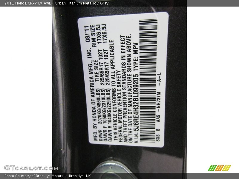 Urban Titanium Metallic / Gray 2011 Honda CR-V LX 4WD