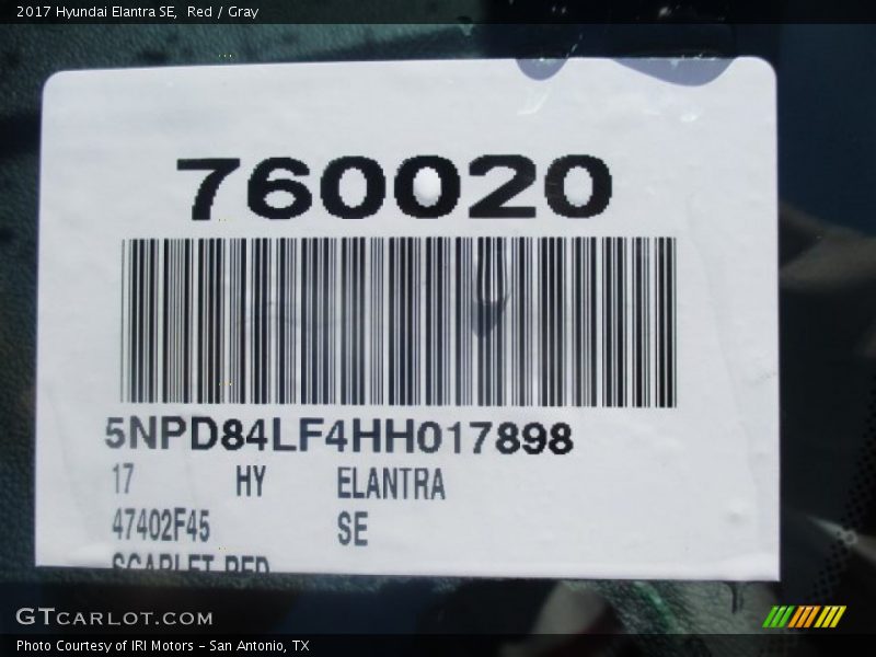 Red / Gray 2017 Hyundai Elantra SE