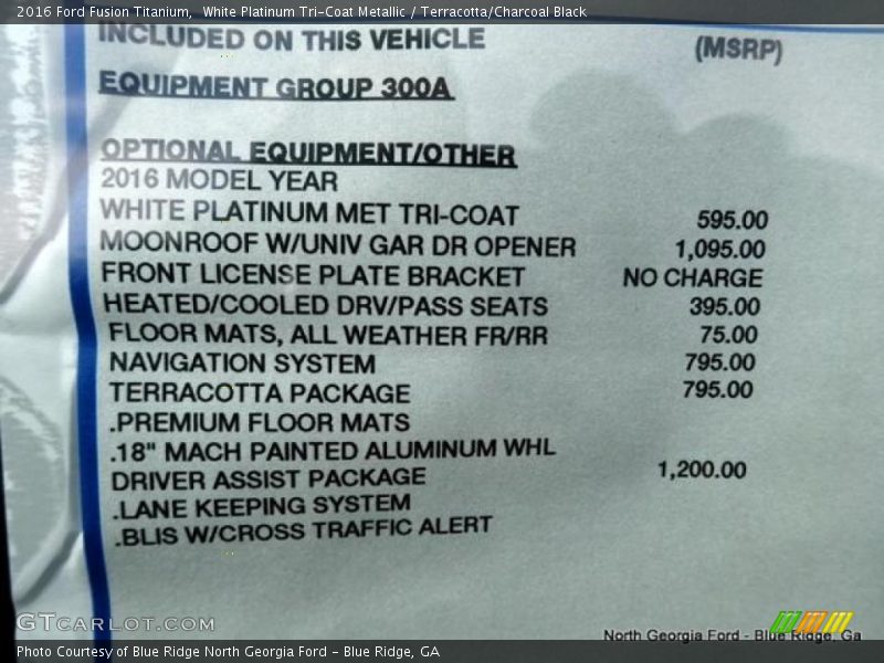 White Platinum Tri-Coat Metallic / Terracotta/Charcoal Black 2016 Ford Fusion Titanium