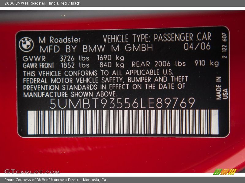 Imola Red / Black 2006 BMW M Roadster