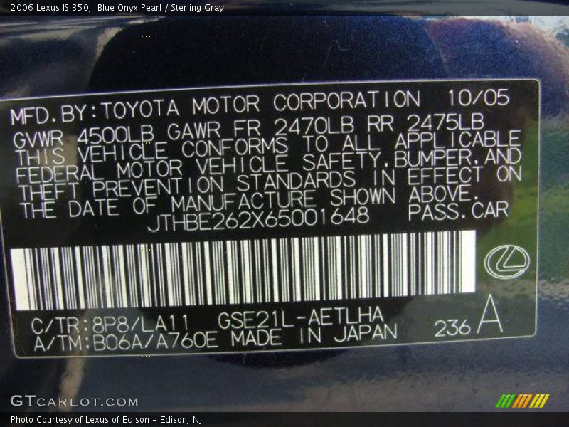 Blue Onyx Pearl / Sterling Gray 2006 Lexus IS 350